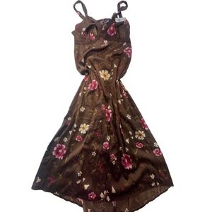Old Navy Brown Floral Lace Trim Cami Dress women's Large Summer Sleeveless